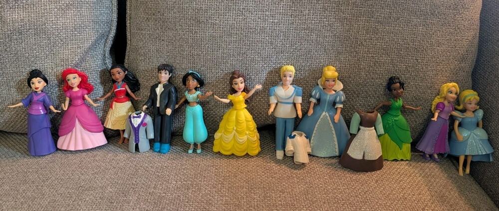 Huge Lot 11 Disney Polly Pocket Dolls Princesses Prince Cinderella Bell Ariel